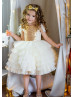 Gold Sequin Ivory Tiered Tulle Flower Girl Dress